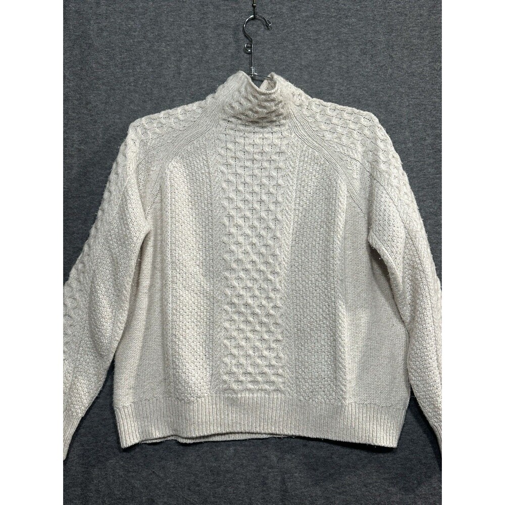 Vince Cashmere Blend White Fisherman Sweater Mock neck Women’s Size Large